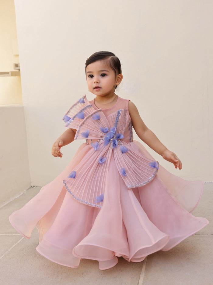 Sequins bodice pink party gown for girls