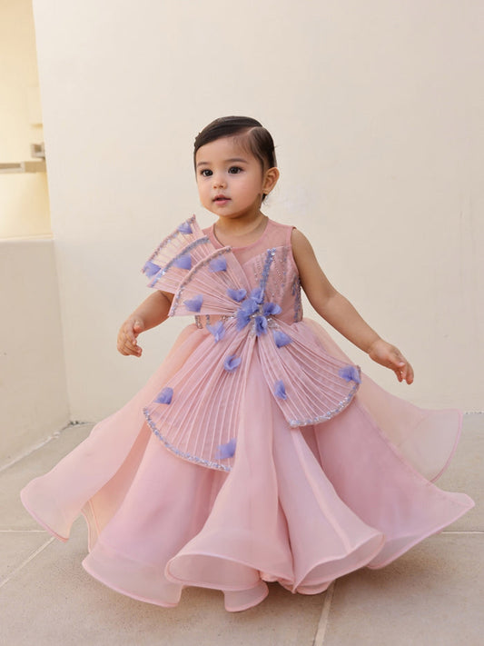 Sequins bodice pink party gown for girls