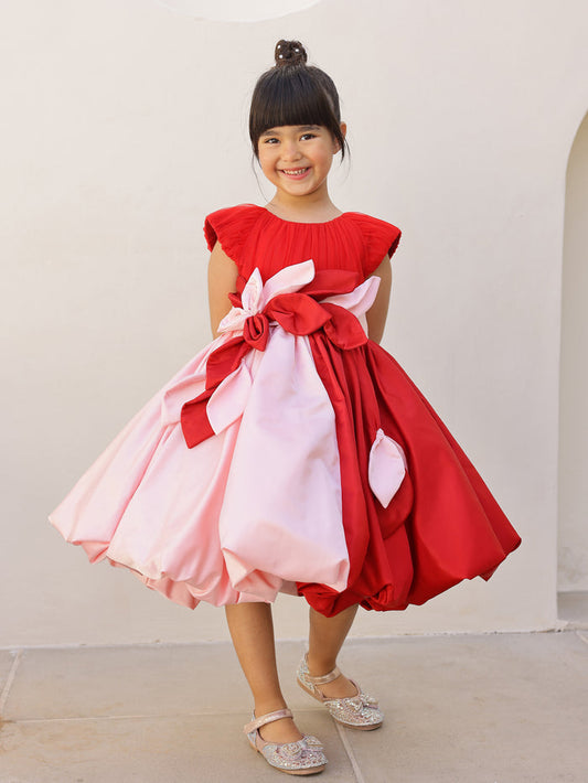 JANYAS CLOSET Pink & Red Sugar Flower Girl Dress