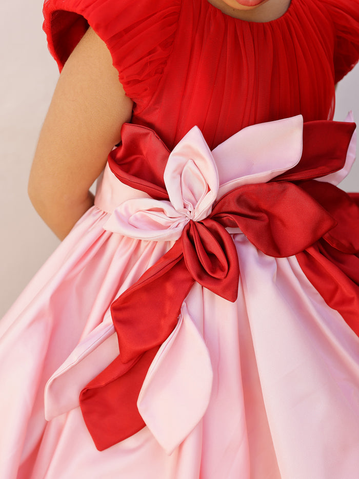 JANYAS CLOSET Pink & Red Sugar Flower Girl Dress