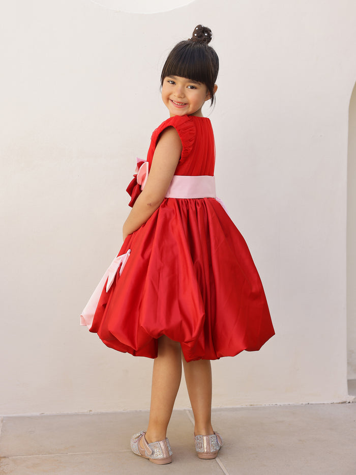 JANYAS CLOSET Pink & Red Sugar Flower Girl Dress
