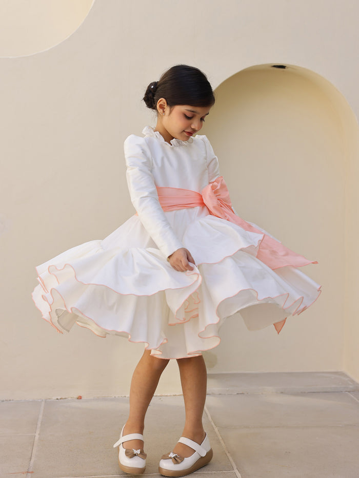JANYAS CLOSET Princess Peach White Ruffled Dress with sleeves