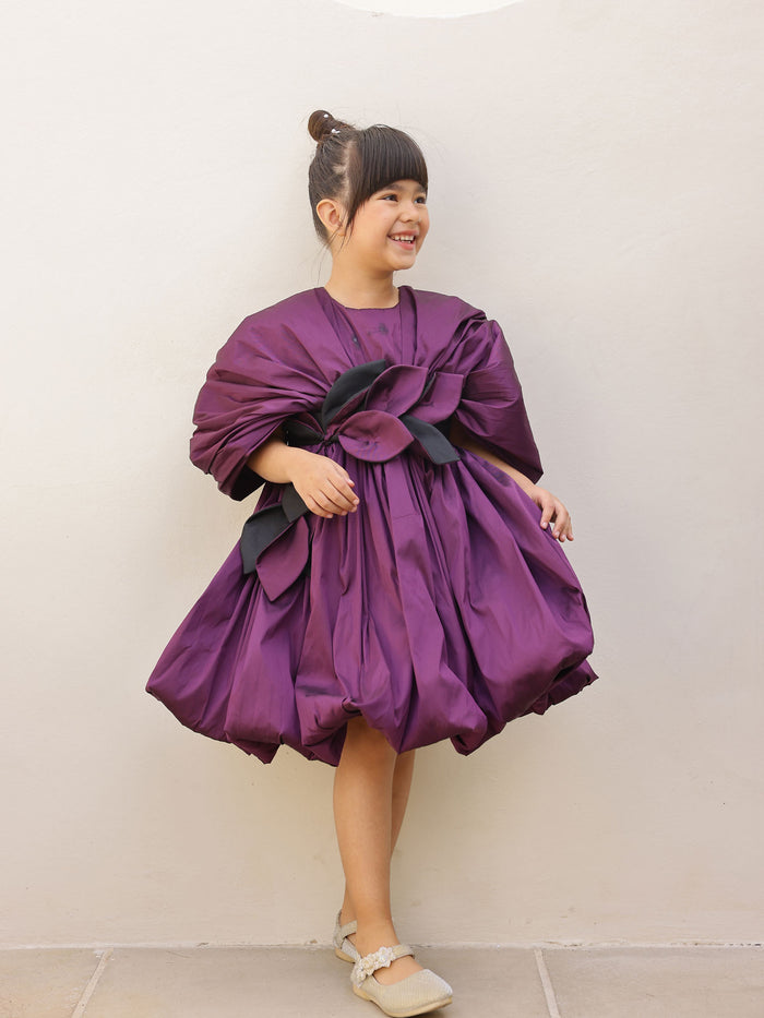 JANYAS CLOSET Purple Drape Flower Girl Party Dress