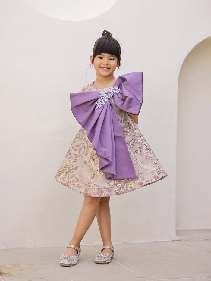 JANYAS CLOSET Royal Violet Bow Party Dress