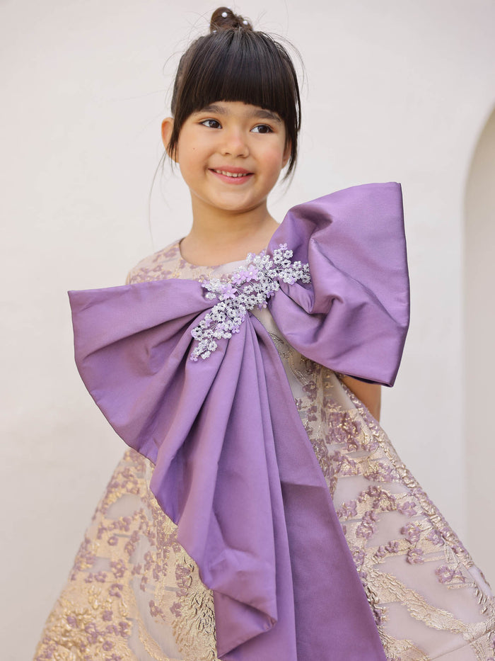 JANYAS CLOSET Royal Violet Bow Party Dress