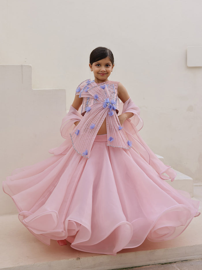 Girls Pretty Stylish 3D floral lehenga