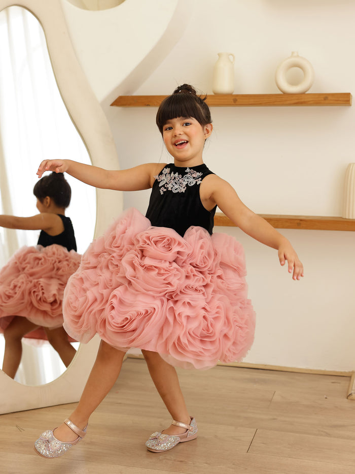 JANYAS CLOSET Velvet Blossom Rosette Party Dress for Girls