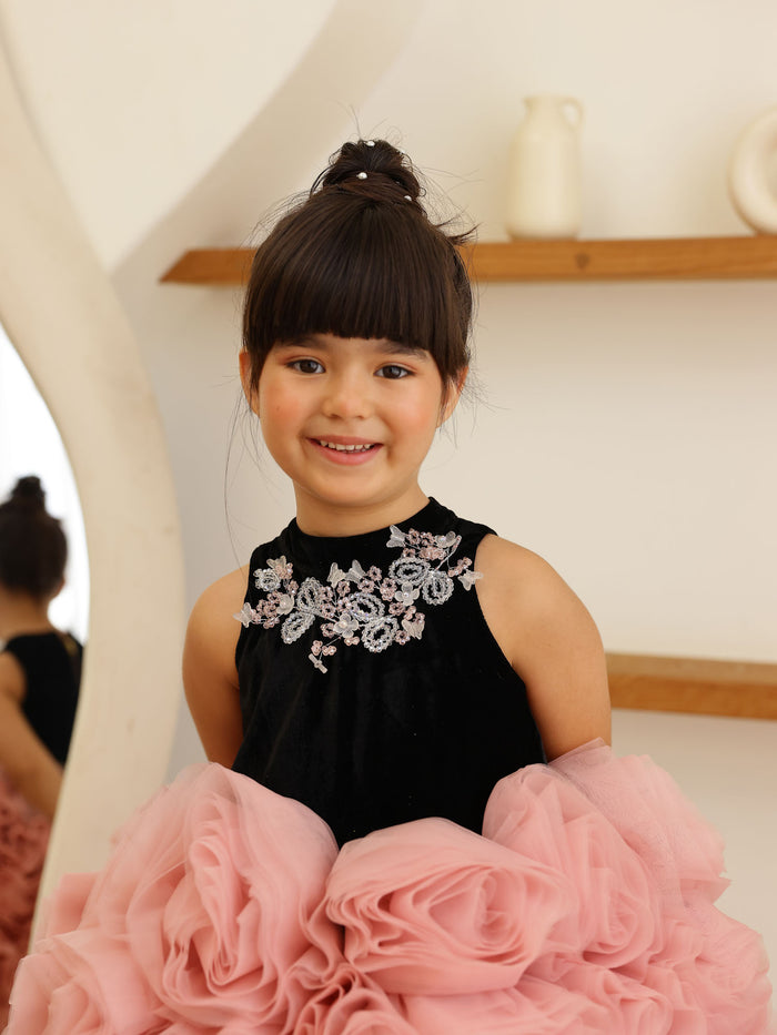 JANYAS CLOSET Velvet Blossom Rosette Party Dress for Girls