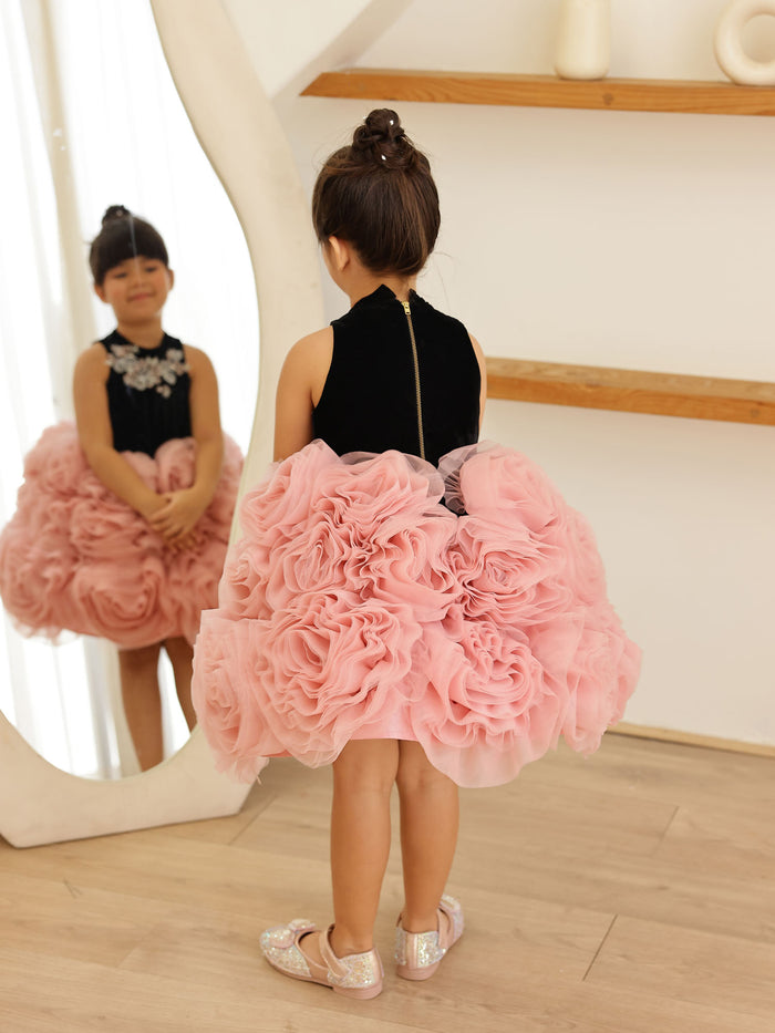 JANYAS CLOSET Velvet Blossom Rosette Party Dress for Girls