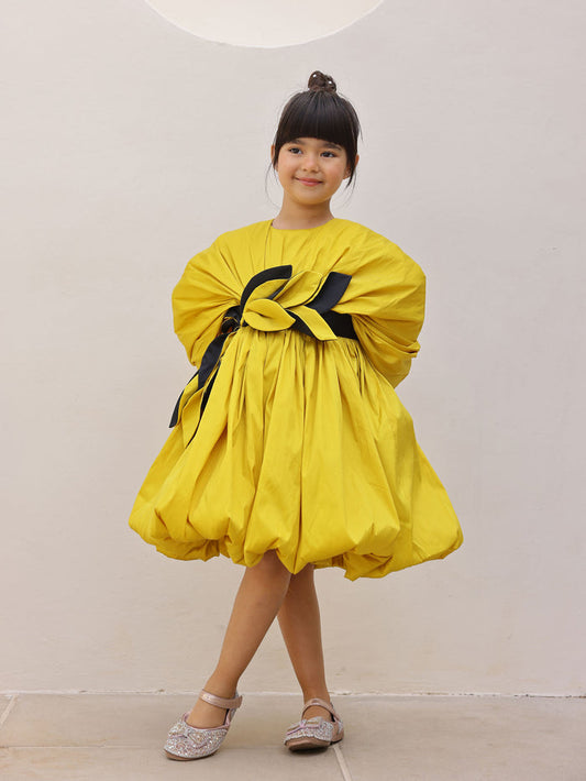 JANYAS CLOSET Yellow Jessica Drape Flower Girl Party Dress