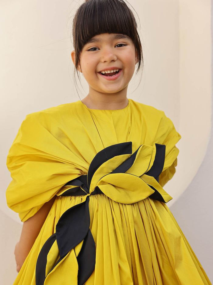 JANYAS CLOSET Yellow Jessica Drape Flower Girl Party Dress