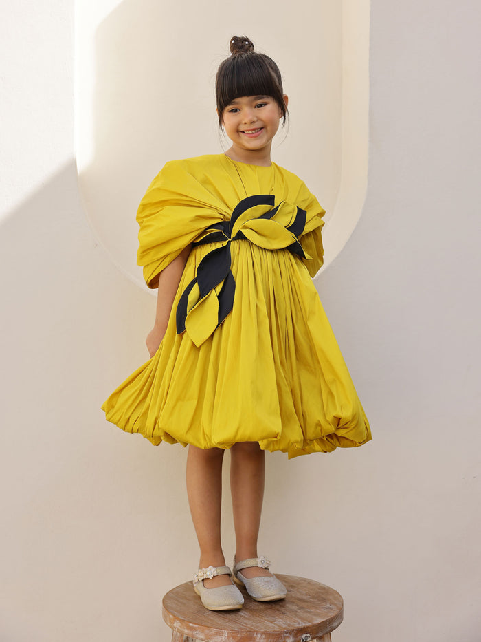 JANYAS CLOSET Yellow Jessica Drape Flower Girl Party Dress