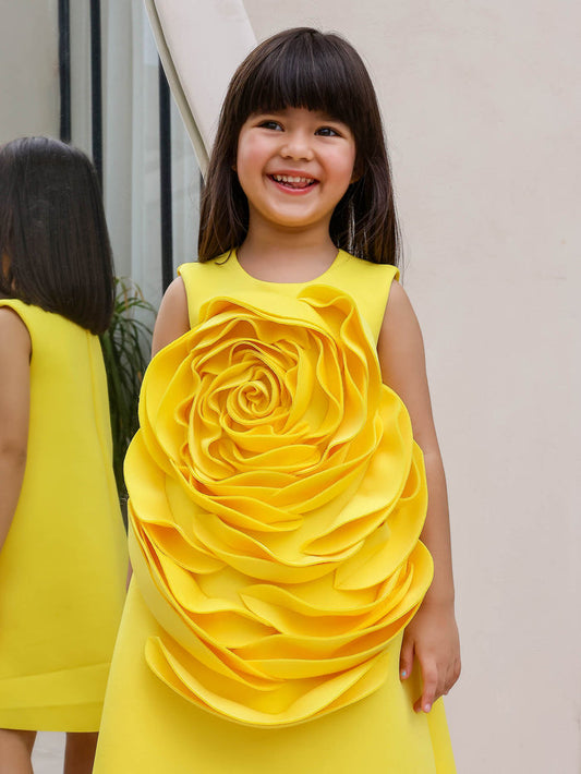 JANYAS CLOSET Yellow Sunny Blossom Neoprene Party Dress