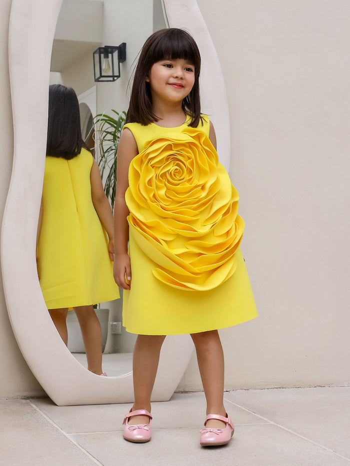 JANYAS CLOSET Yellow Sunny Blossom Neoprene Party Dress