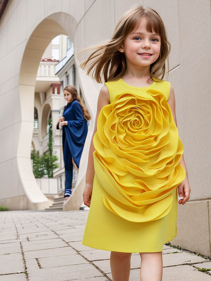 JANYAS CLOSET Yellow Sunny Blossom Neoprene Party Dress