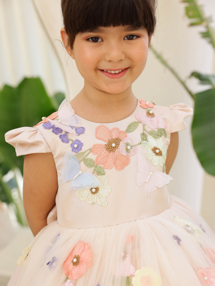 JANYAS CLSOET Peach Symphony Tulle Dress with 3D flowers
