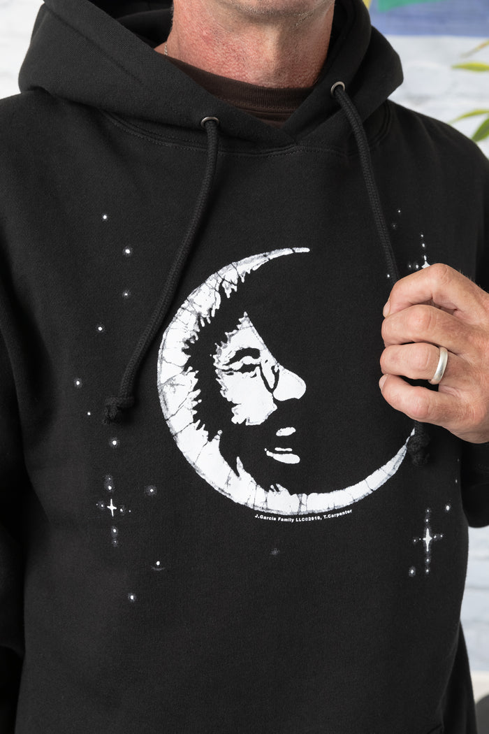Ross is wearing a size L Jerry Moon Hoodie