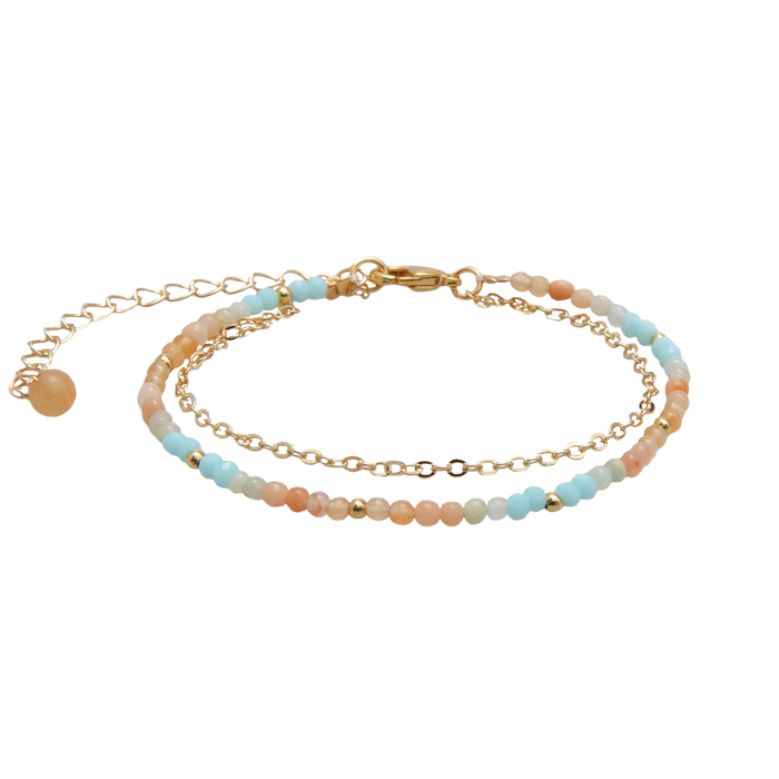 Joy 2mm Layered Healing Bracelet, flat lay gold chain