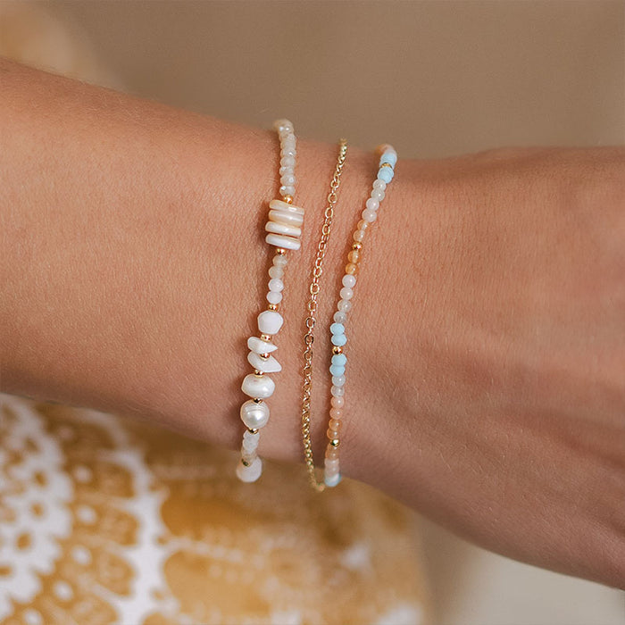 Joy 2mm Layered Healing Bracelet, stacked on wrist