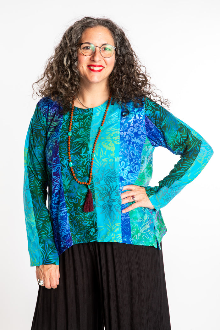 Joya Batik Panel Top in Bright Teal