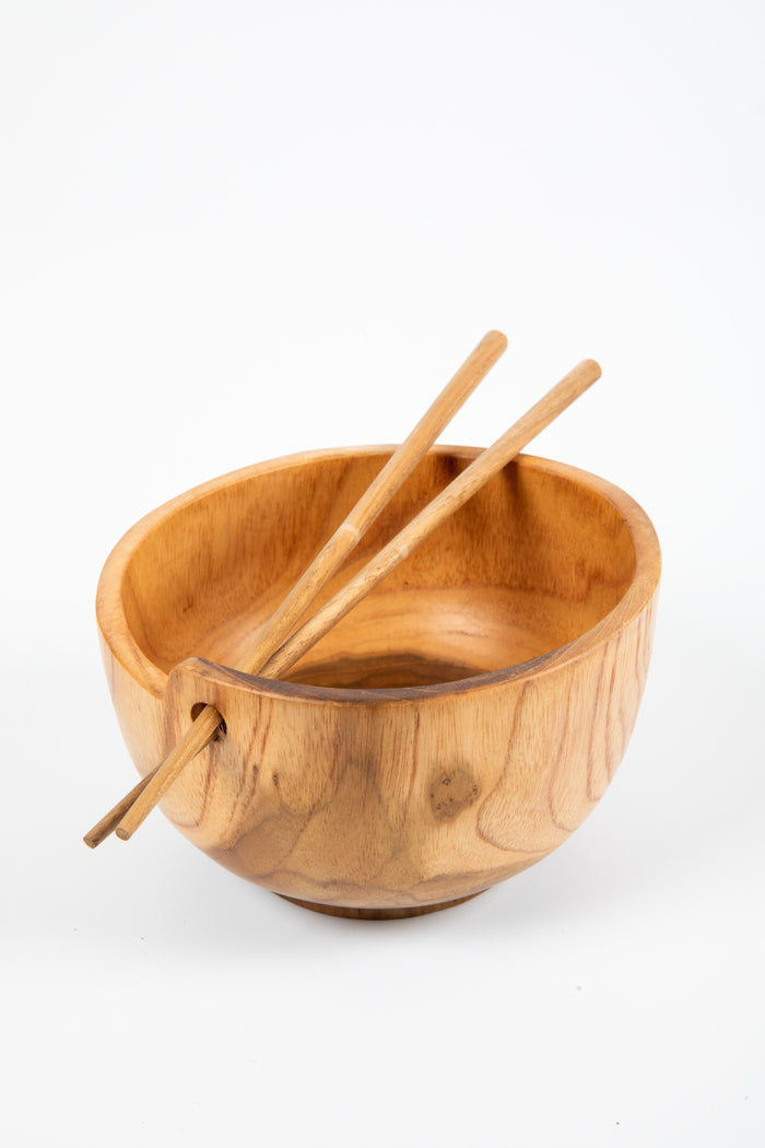 Kayu Teak noodle Bowl with chopsticks 6"