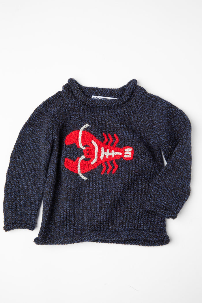 Lobster Baby Sweater in Navy on white background