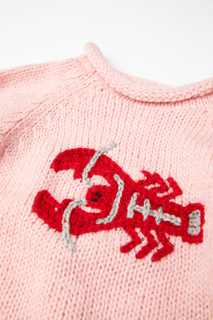 Lobster Baby Sweater in Pink on white background