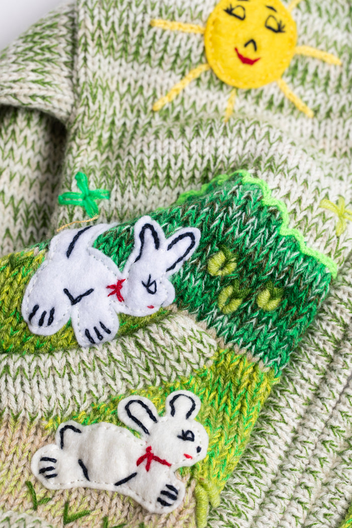 Kids zip up animal sweater in lime space dye