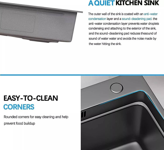 Kitchen Sink Stainless Steel W Pulldown Faucet Black 29