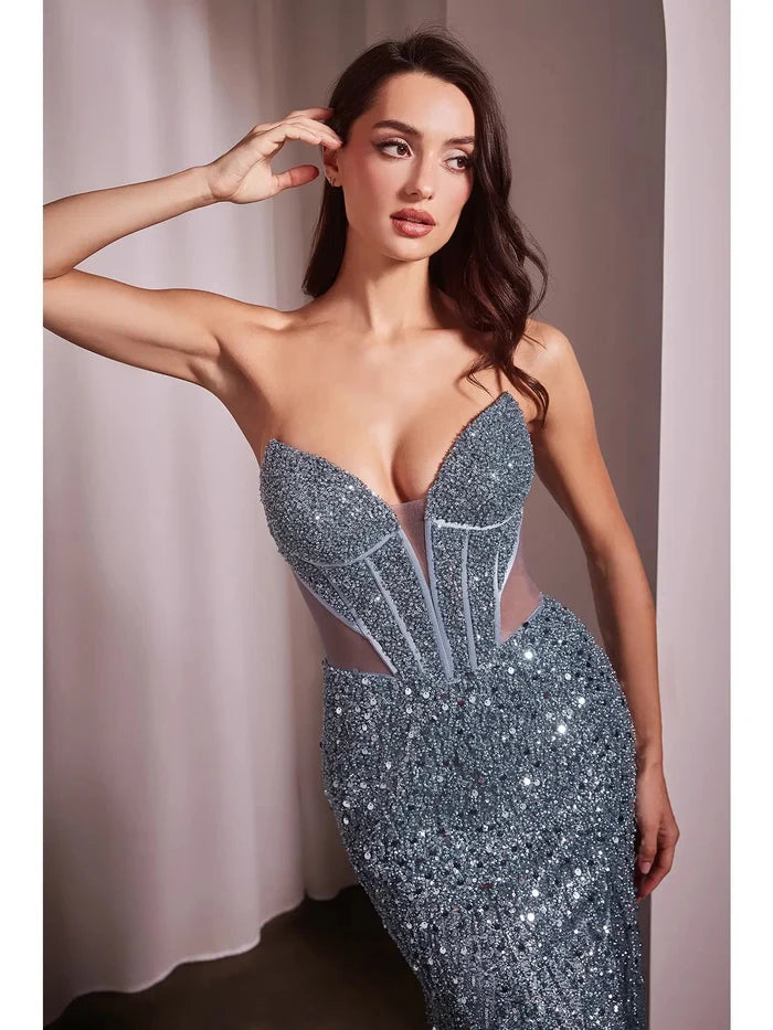 {Ladivine by Cinderella Divine Sequin Embellished Strapless Corset Gown} - {} at {Linda Mariposa}