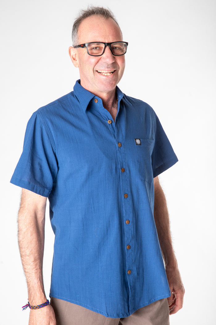 LaLa Simple Cotton Button Up in Navy