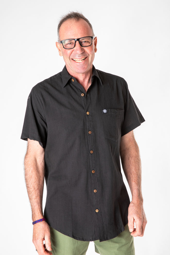 LaLa Simple Cotton Button Up in Navy