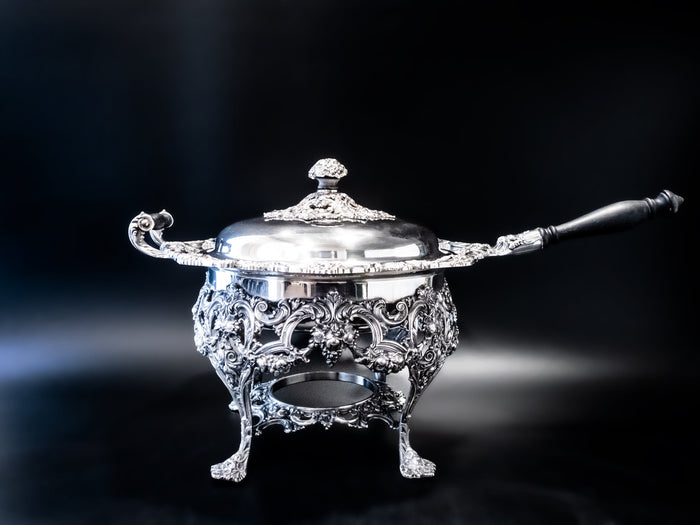 Large Silver Plate Covered Chafing Dish Stand EG Webster Dining & Serving