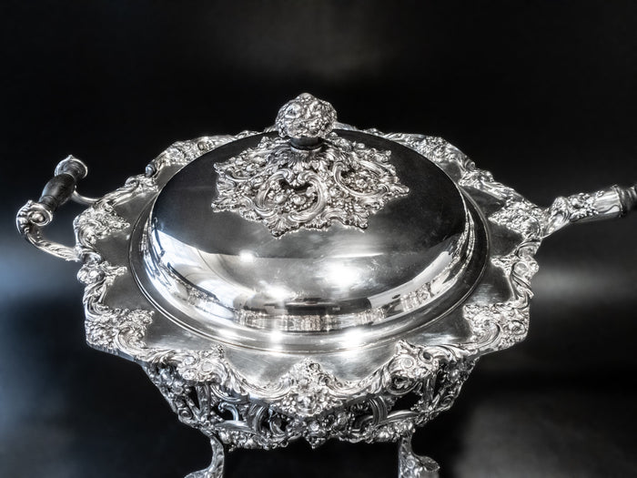 Large Silver Plate Covered Chafing Dish Stand EG Webster Dining & Serving