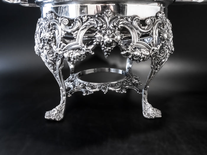 Large Silver Plate Covered Chafing Dish Stand EG Webster Dining & Serving