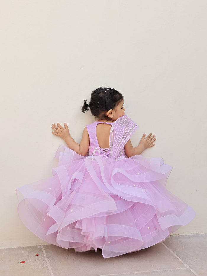 Lavender Aura Pearl Drape Gown