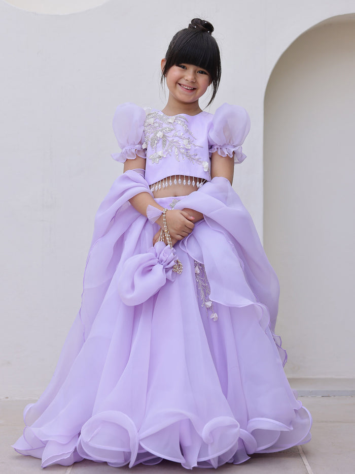 Lavender Embroidered Festive Lehenga Set