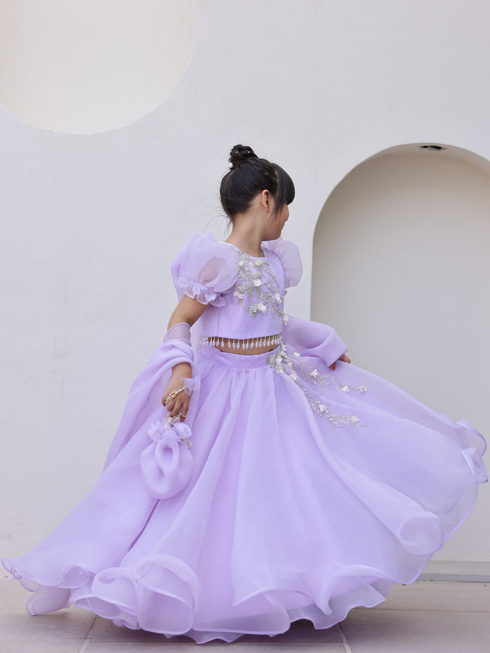 Lavender Embroidered Festive Lehenga Set