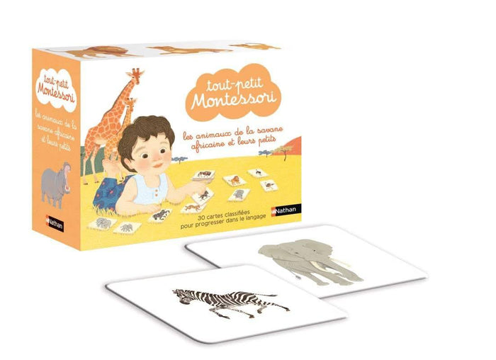 Les animaux de la savane africaine et leurs petits - Tout-petit Montessori - Dès 12 mois 30 cartes