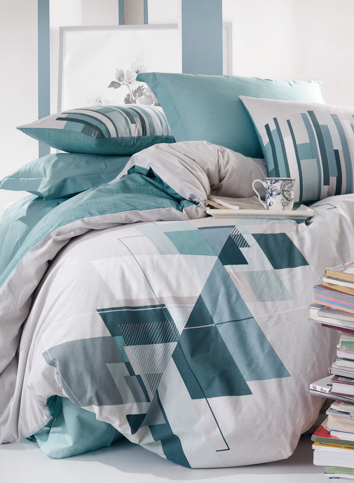 Light Gray Cubes Duvet Cover Set | Teal