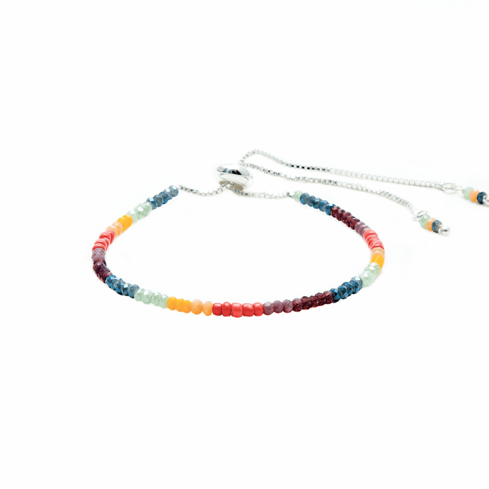 "Live Bright. Be Bold" Goddess Bracelet, flat lay silver chain