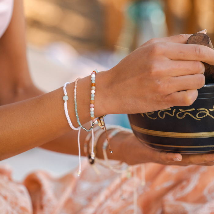 "Live by the Sun, Love by the Moon" Goddess Bracelet, stacked on wrist