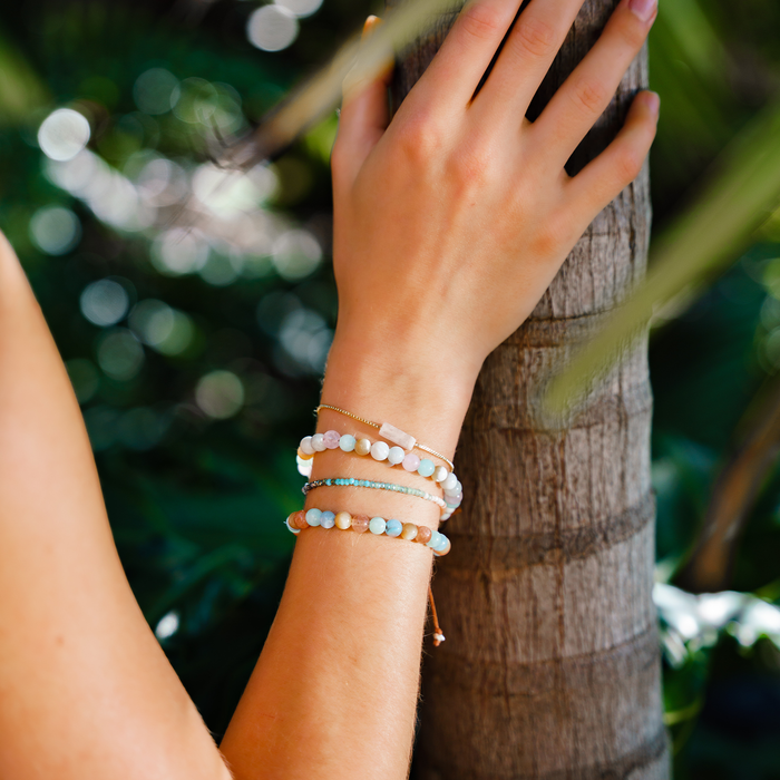 "Live by the Sun, Love by the Moon" Goddess Bracelet, on wrist