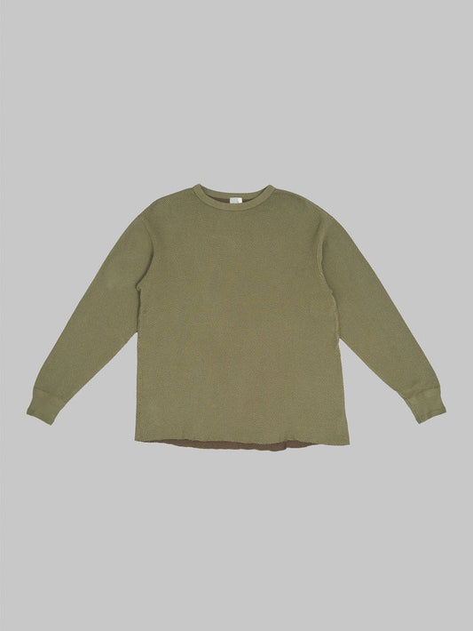 Loop Weft Double Face Hex Honeycomb Crewneck Thermal olive front