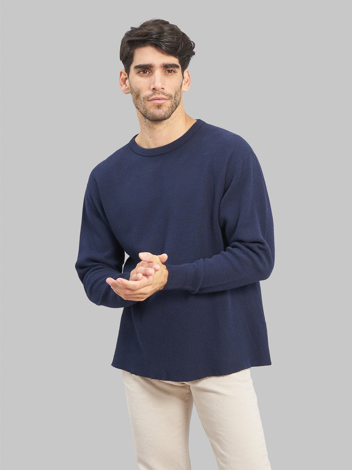 Loop Weft Double Face Hex Honeycomb Crewneck Thermal navy style
