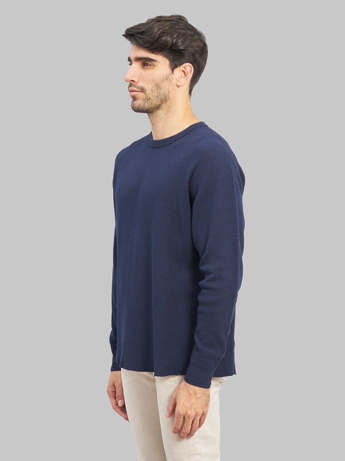 Loop Weft Double Face Hex Honeycomb Crewneck Thermal navy side look