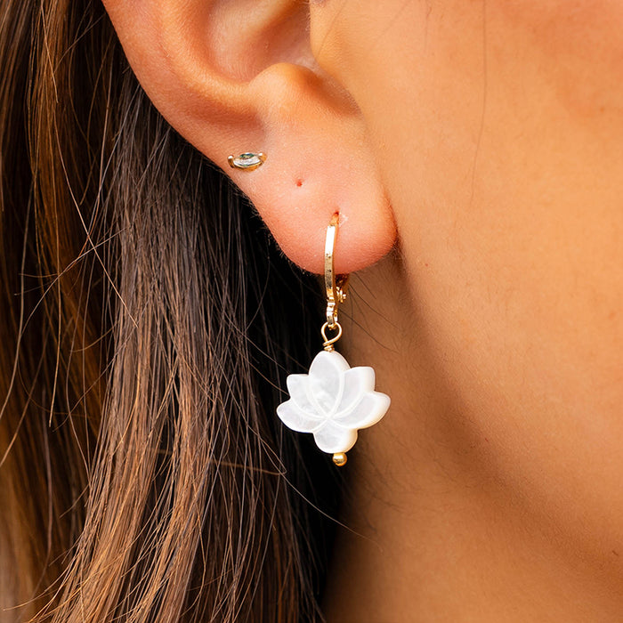 Lotus Bloom Earrings, on ear