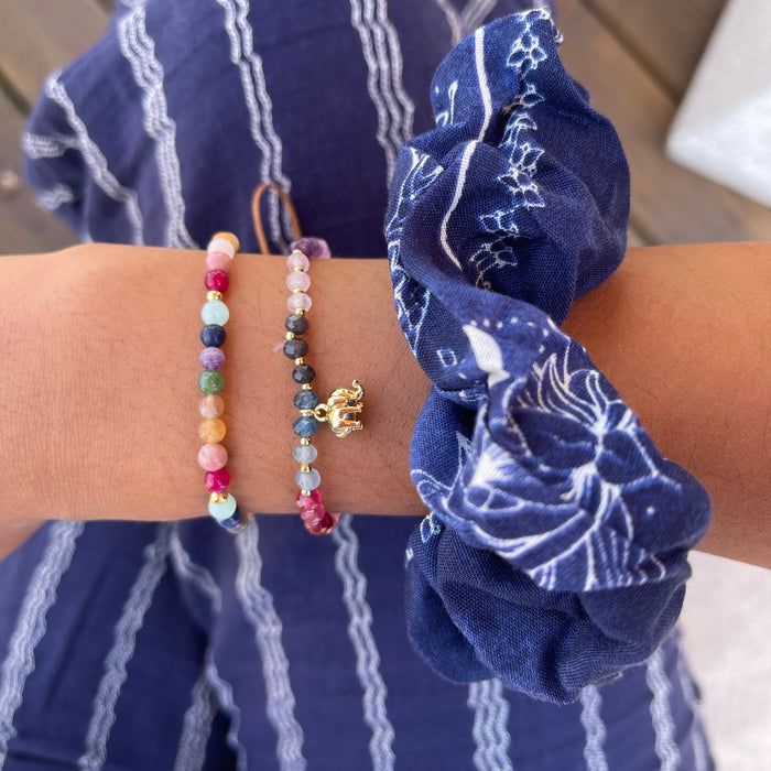 Lotus Moon Scrunchie Pack of 3, worn on wrist