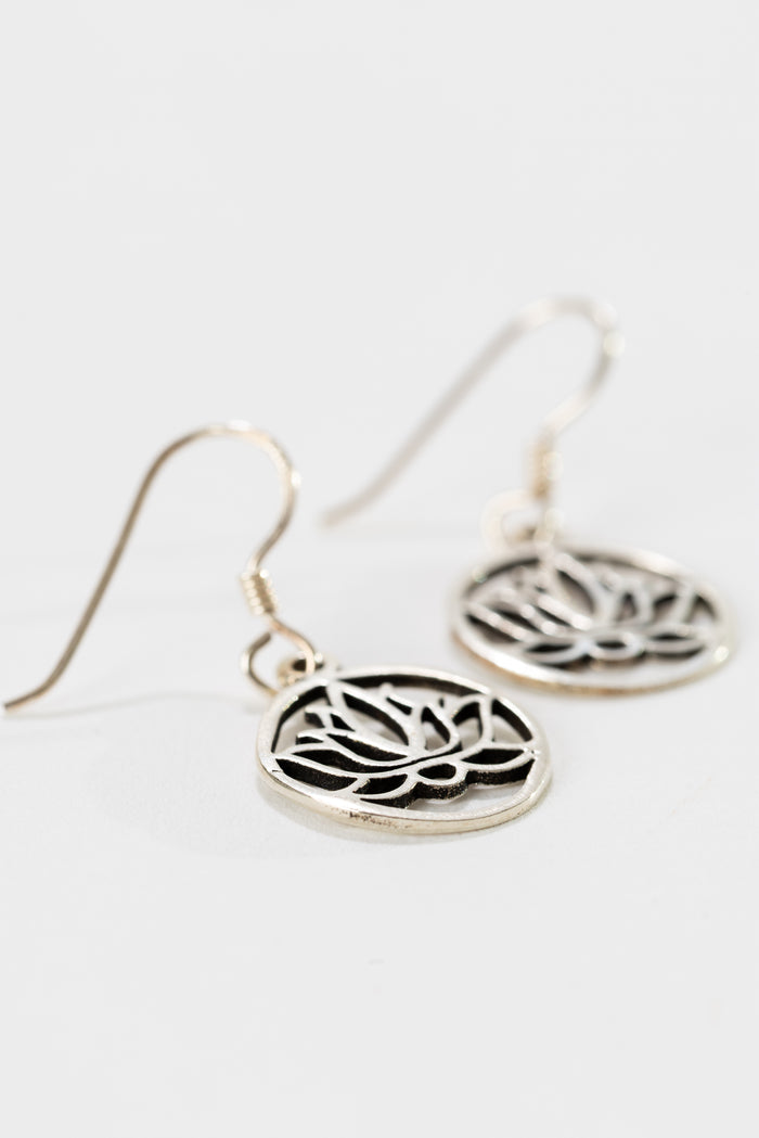 Lotus sterling silver earrings with boho lotus flower dangle design