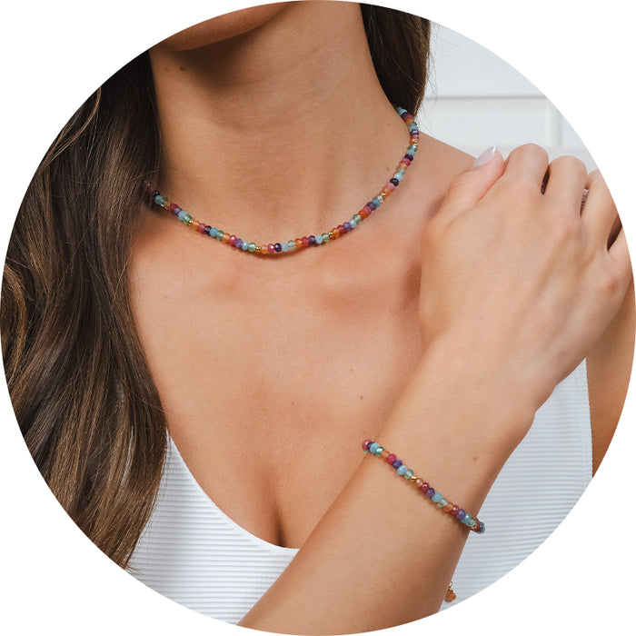 Lucky Charm Necklace + Bracelet 3mm Set, worn on neck and wrist
